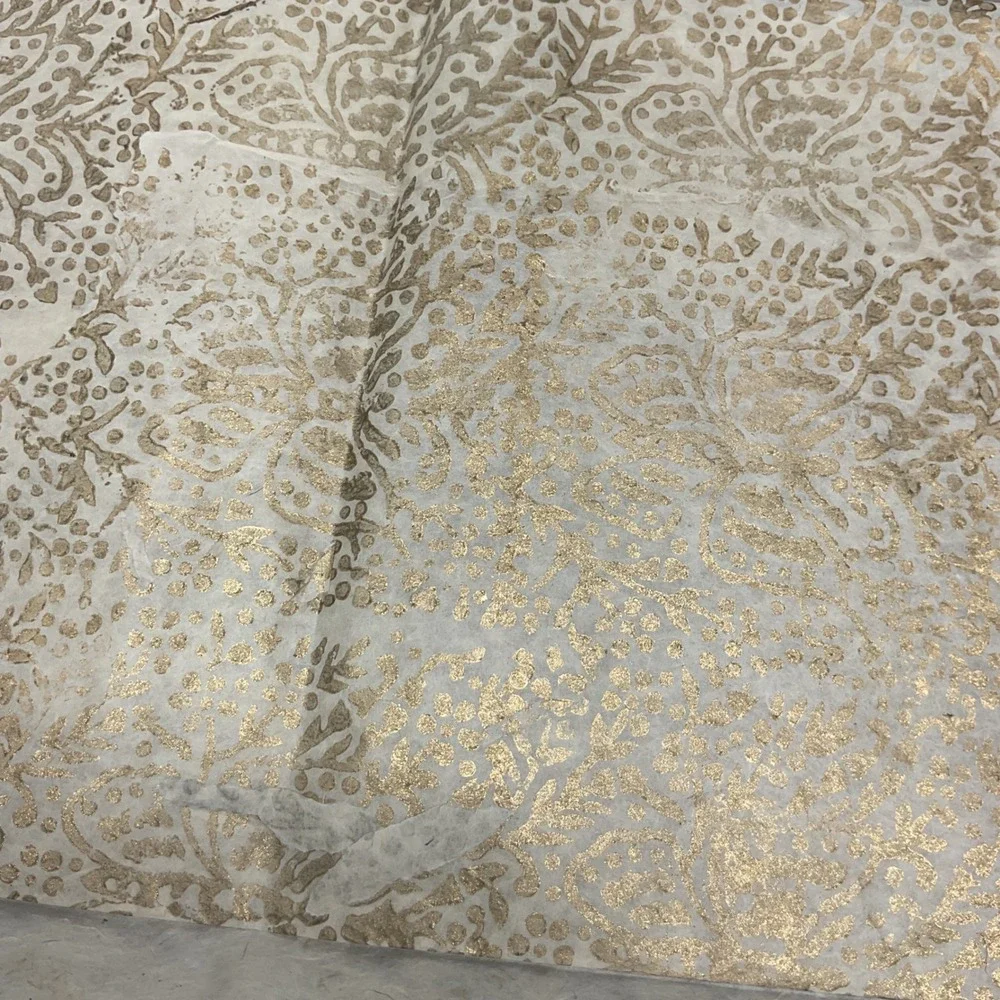 Nepali Handmade Lokta Paper Gold Block Print Elephant Dragonfly Floral 20x30
